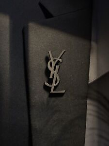 Vintage Sized Yves Saint Laurent YSL Brooch, Lapel Pin - Black Dark Grey