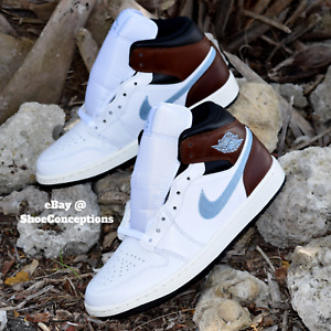 Nike Air Jordan 1 Mid SE Shoes White Black Blue Gray FQ7831-142 Men's Sizes NEW