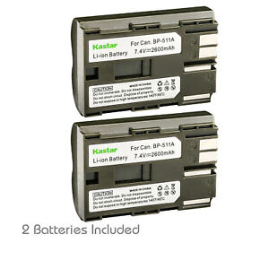 Kastar 2 Pack BP-511 BP-511A Battery for Canon EOS 40D 50D 5D 20Da BP-512 BP522