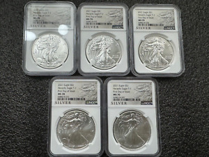 Lot of 5 - 2021 $1 AMERICAN SILVER EAGLE NGC MS70 Heraldic Eagle FIRST DAY