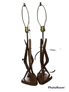 Pair of 37” Mid Century Modern Walnut Table Lamps