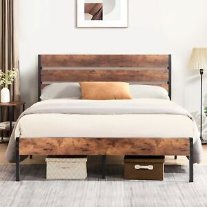 Vecelo Twin/Full/Queen Size Bed Frame Metal Platform With Wooden Headboard