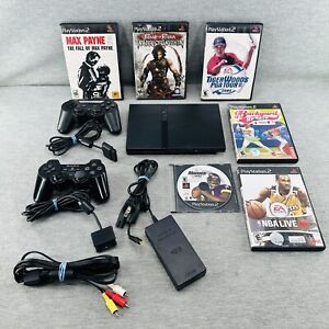 SONY PLAYSTATION 2 Slim - PS2 Console SCPH-70012 W/ 2 Controllers & 6 Games