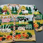 Vintage Animal Cardigan Womens L Sweater Colorful Hand Knit Farm Cow Ducks 90s