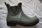 Dark Olive Green Rubber LL BEAN Wellies Pull On Ankle Boots Elastic Inserts 8 M