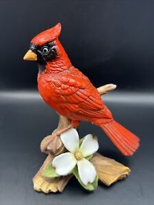 Red Cardinal By Sadek #9973 With Flower Figurine Signed By Artist, Lauren Sadek