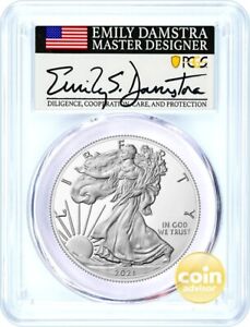 2021 $1 Silver Eagle Type 2 PCGS MS70 First Strike Emily Damstra Signature
