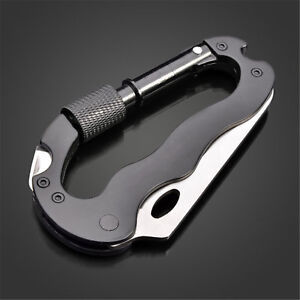 Heavy Duty Stainless Steel Carabiner Snap Hook Key Chain with Grip & Screwdriver