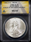 1986 (S) Silver Eagle graded MS 69 by ANACS! Struck at San Francisco! sku 3686