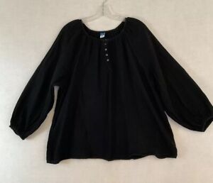Old Navy Black Blouse Womens XL Peasant Top Long Sleeve Gauze Muslin Fabric