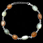 Peach Moonstone & Srilankan Moonstone 925 Silver Bracelet Jewelry B-1001