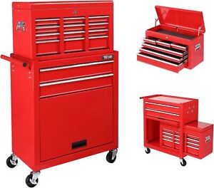 8-Drawer Rolling Tool Chest with Lock & Key Tool Storage Cabinet with Wheels Red