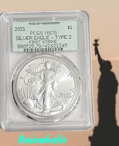New Listing2021 Type 2 American Silver Eagle PCGS MS70 First Strike, Old Green Holder (OGH)