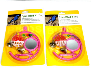 Lot of 2 Bird Toy 3 Packs - Plastic Mirror Lattice Ball with Bell G Shaped Swing