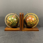 Vintage Wooden Old World Globe Bookends Dragons Ships Poseidon Made in Italy MCM