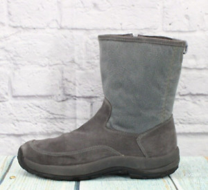 LL Bean Women's Gray Suede Pull On Side Zipper Waterproof Winter Boots Size 8.5