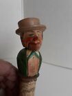 Vintage Anri Italy Carved Wood Mechanical Bottle Stopper Talking Man w/ Hat (9)