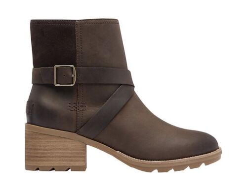Sorel Womens 8 M Cate Buckle Waterproof Leather Ankle Zip Boots Blackened Brown