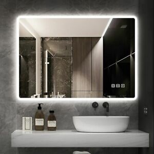 24*32in LED Bathroom Mirror Antifog Vanity Mirror Bluetooth 3 Color Temperature