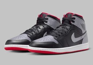 Nike Air Jordan 1 Mid Shoes Black Cement Grey Red White DQ8426-006 Men’s NEW