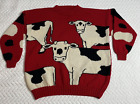 Bonz Hand Made In New Zealand Wool Sweater All Over Cow Print Womens Large?