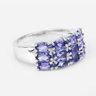 5x3MM Oval Natural Tanzanite 925 Sterling Silver Cluster Women Wedding Ring