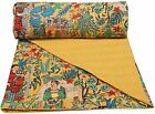 Queen Kantha Quilt Bedspread Floral Cotton Multicoloured Boho Gypsy Blanket