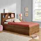 Twin Bed Frame with Headboard Storage Drawers and Bookcase Size Platform Walnut