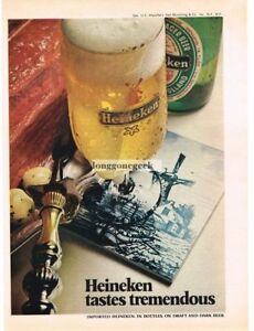1972 Heineken Beer windmill on delft tile Vintage Print Ad