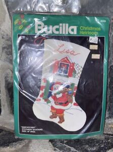 Vtg Bucilla Santa's Visit Christmas Stocking Crewel Stitchery Kit 18