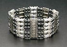 Magnetic Hematite Bracelet Black Beads Crystals Silver Plated Spacers Stretch