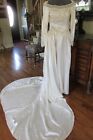 Vintage 1950s Ivory Satin Lace Rhinestones Wedding Bridal Dress Size S/M Tall