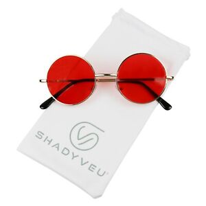 Small Slim Circular Round Red Lens Lennon Groovy 70's Costume UV 400 Sunglasses
