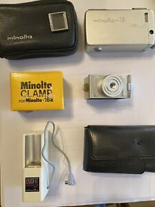 Minolta-16 II Vintage Spy Camera With Carrying Case, Flash & Clamp