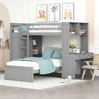 Loft Bed with a Twin Size Stand-Alone Bed Wood Bed with Desk, Shelves & Wardrobe