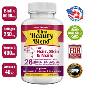 Biotin 5000 mcg Collagen Keratin 28 Ingredient Vitamin for Nail Skin Hair Growth