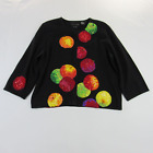 Michael Simon Cardigan Sweater Womens Large Black Knit Embroidered Apples *