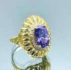 Womens Amethyst Purple Stone 925 Sterling Silver Ring Gold Plated Authentic Gift