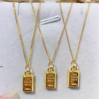Pure 999 24K Yellow Gold Long Oblong With 18K Yellow Gold Wheat Necklace 18in