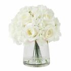 Floral Centerpiece in Glass Vase Hydrangea and Rose Flowers 11 x 10 Inches