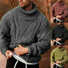Mens Sweater Winter Chunky Cable Knitted Jumper Roll Turtle Neck Pullover Twist
