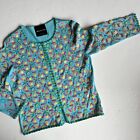Michael Simon Cardigan Sweater Sample Floral Sequins Teal Blue Women's Small