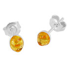 925 Solid Pure Sterling Silver Lemon Real Baltic Amber Oval Small Stud Earrings