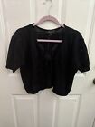 XL Black Cropped Crochet Sweater Open Short Sleeve SAY WHAT?