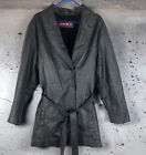 Phase 2 Vintage Women's Leather Coat Removable Faux Fur Lined Belted Black XL