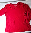 Splash Plus Size Long Sleeve Stretch V-Neck Shirt - Red - 3X