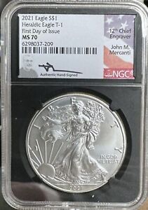 New Listing2021 AMERICAN SILVER EAGLE NGC MS70 T-1 FDOI  MERCANTI SIGNED