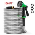100ft 304 Stainless Steel Garden Hose Metal, Heavy Duty Water Hoses with Nozzle