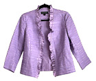 Lafayette 148 Leather Striped Jacket Size Petite 4P Lavender Ruffled Open Front