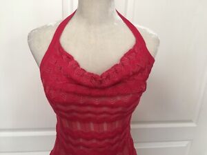 Bebe Red Coral Crochet Halter Top Size Small